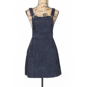 M Collection Canada Black Cotton Corduroy Button Mini Jumper Dress Women's S